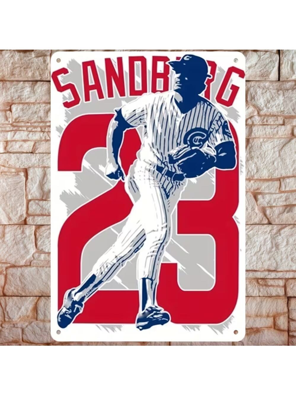 MLB Cubs Sandburg Baseball Sign 7.8" Retro Distressed Wall Baseball Throwback